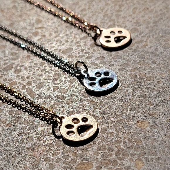 Paw Print Sterling Silver and Gold Plated Necklaces - Picture 1 of 6